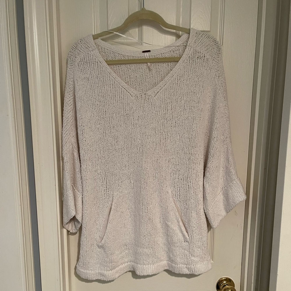 Free People White Crochet Sweater Size XS